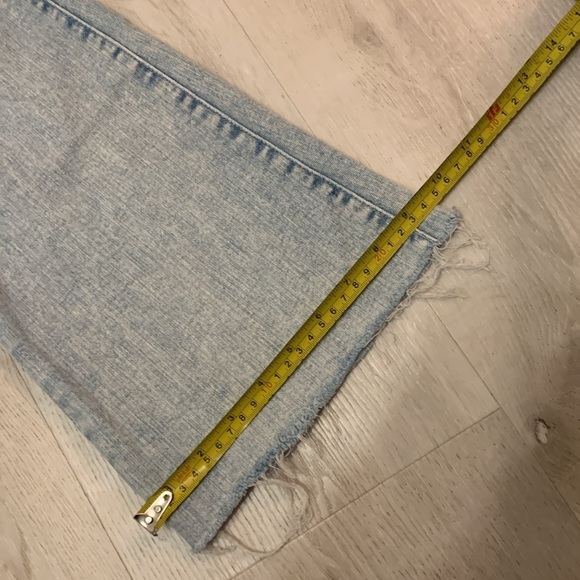 Mother The Weekender Fray Flare Jeans in action shot 26 distressed raw hem - Picture 14 of 16